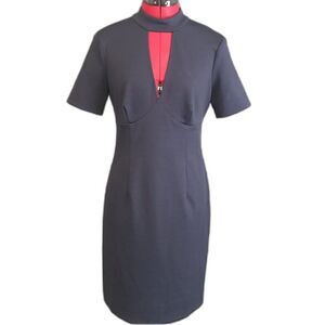 Trina Turk Dress Women’s Size 4 Navy Blue Short Sleeve V-Neck Zipper
